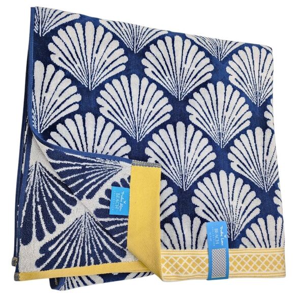 Truly Lou Shannon Shell Pattern Cotton Spa Pool Beach Towel Blue White 36x68in - Picture 1 of 10